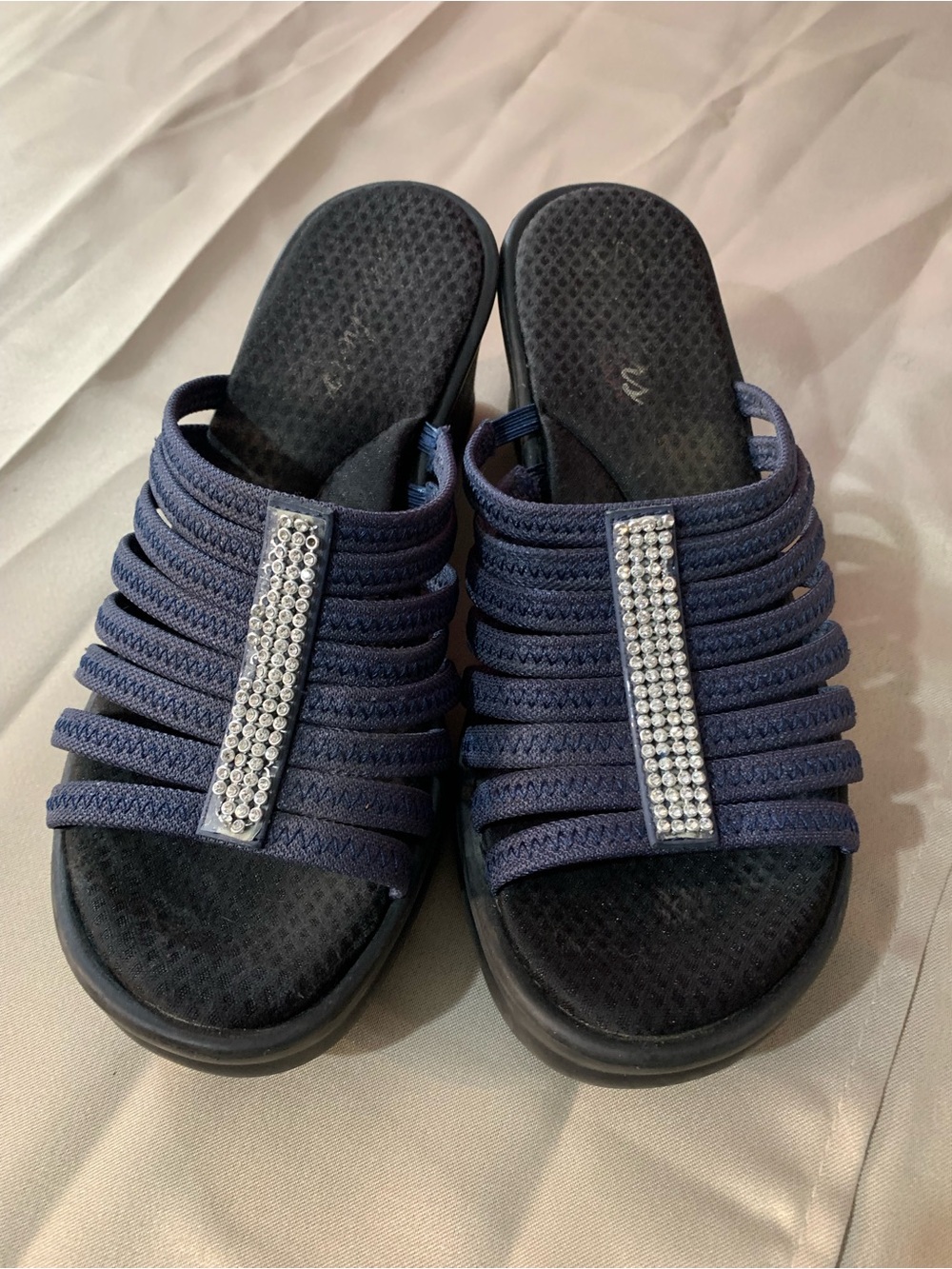 Skechers Navy Slide Sandals with Rhinestone Accent A/9